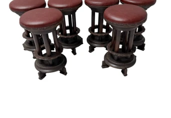 Six Art Deco Amsterdamse School Stools with Leather Tops, 1920s